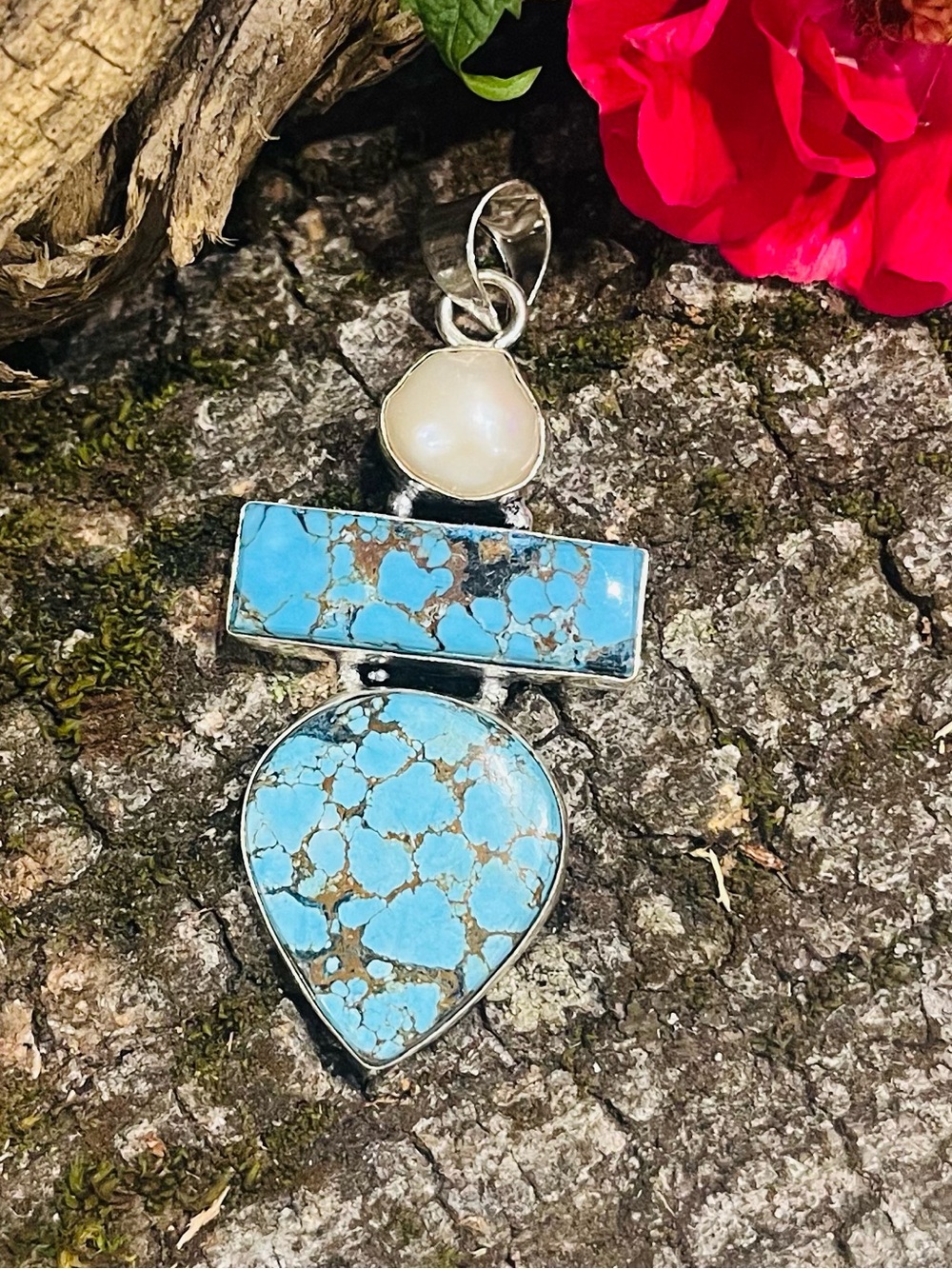 Turquoise Pearl 925 Sterling Silver Pendant
